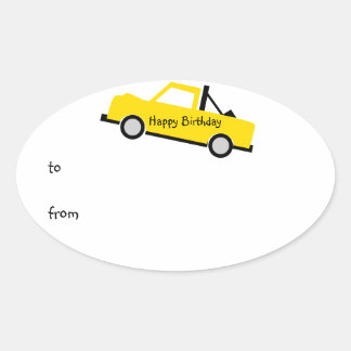 Yellow Pick Up Truck Oval Sticker