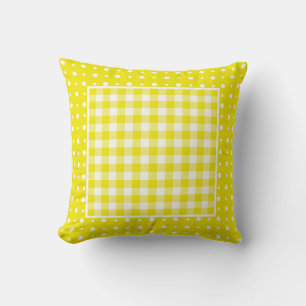 Yellow Pillow or Cushion, Polka Dots and Gingham