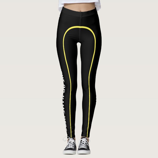Yellow Pin Stripe Customisable Named Leggings (Front)