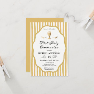 yellow pin striped Communion Invitation