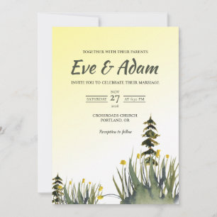 Yellow Pine Wildflower Watercolor Winter Wedding Invitation