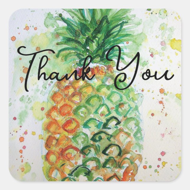 Yellow Pineapple Fruit Beachy Thank You Square Sticker (Front)