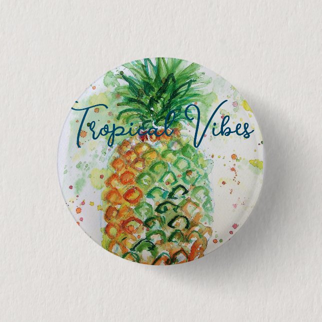 Yellow Pineapple Fruit Beachy Tropical Vibes 3 Cm Round Badge (Front)