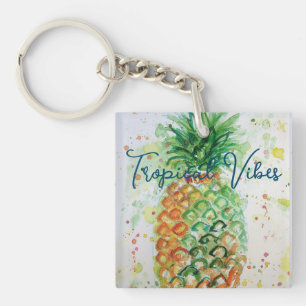 Yellow Pineapple Fruit Beachy Tropical Vibes Key Ring