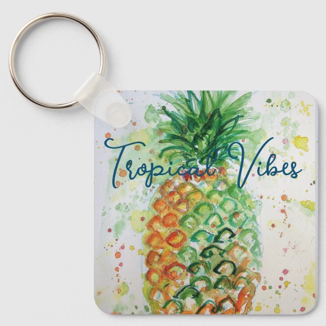 Yellow Pineapple Fruit Beachy Tropical Vibes Key Ring (Front)
