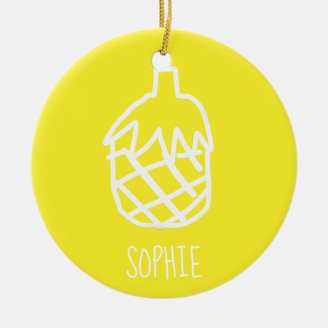 Yellow pineapple modern simple outline design ceramic tree decoration (Front)