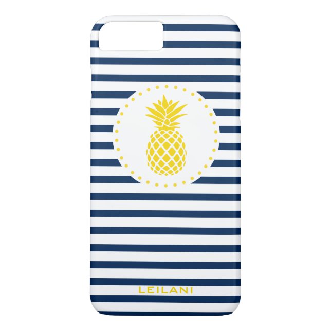 Yellow Pineapple Navy Striped Personalised Case-Mate iPhone Case (Back)