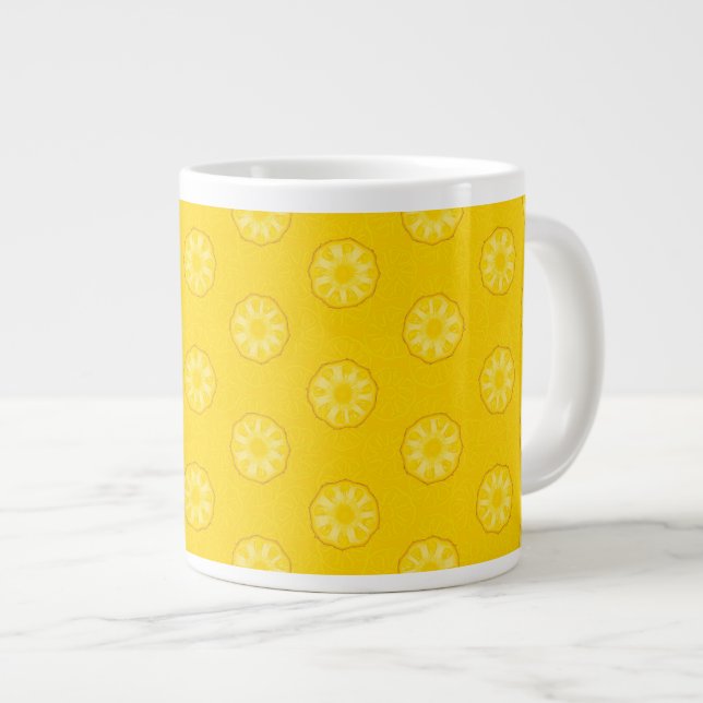 Yellow Pineapple Slices Pattern Large Coffee Mug (Front Right)