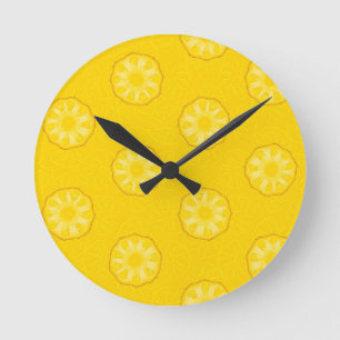 Yellow Pineapple Slices Pattern Round Clock