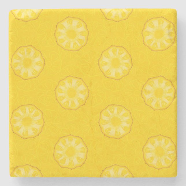 Yellow Pineapple Slices Pattern Stone Coaster (Front)