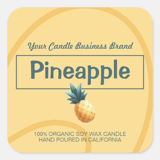 Yellow Pineapple Style Modern Soy Candles Labels  (Front)
