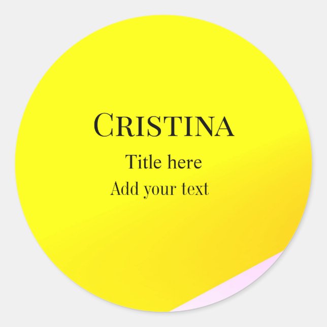 Yellow pink abstract add name title text pattern p classic round sticker (Front)
