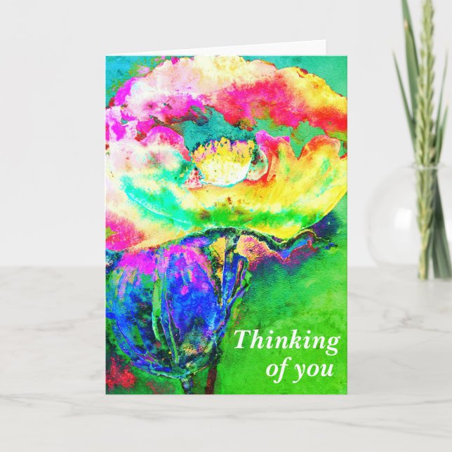 Yellow pink abstract poppy abstract watercolor  card (Front)