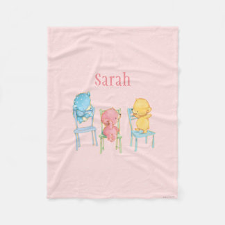 Yellow, Pink, and Blue Bears on Chairs Fleece Blanket