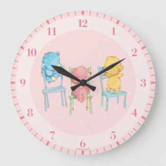 Yellow, Pink, and Blue Bears on Chairs Large Clock