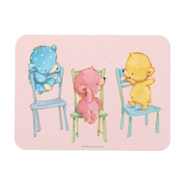 Yellow, Pink, and Blue Bears on Chairs Magnet (Horizontal)