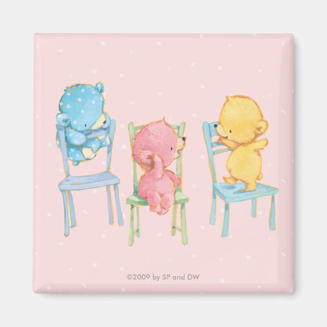 Yellow, Pink, and Blue Bears on Chairs Magnet (Front)