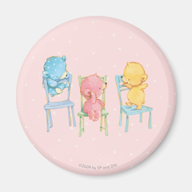 Yellow, Pink, and Blue Bears on Chairs Magnet (Front)