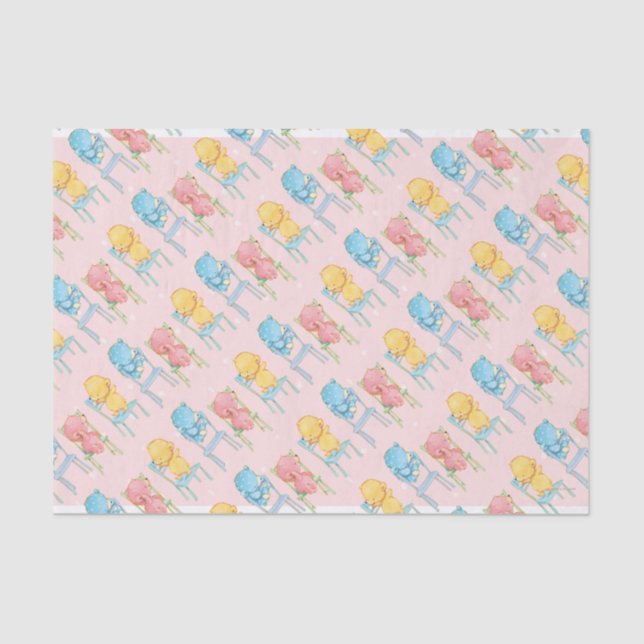 Yellow, Pink, and Blue Bears on Chairs Tissue Paper (Front)