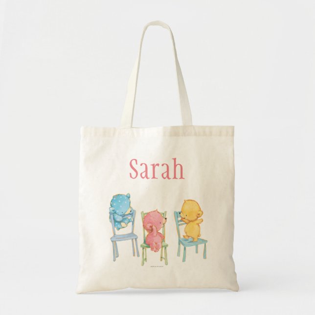 Yellow, Pink, and Blue Bears on Chairs Tote Bag (Front)