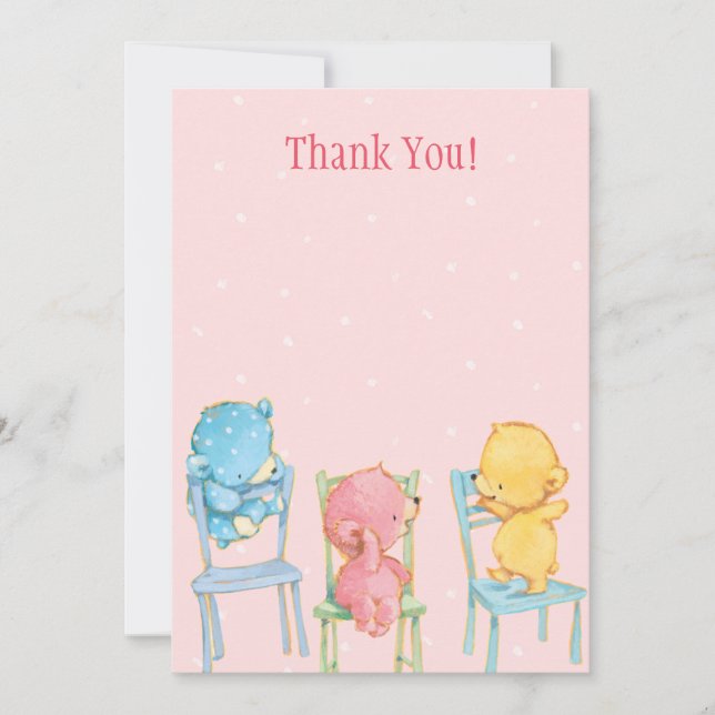 Yellow, Pink, and Blue Bears Thank You Card (Front)