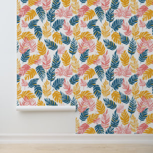 Yellow Pink and Blue Summer Tropical Palm Leaves Wallpaper