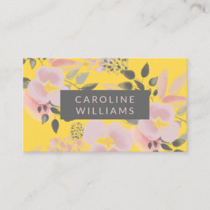 Yellow Pink and Grey Floral Trend Setter Business Card