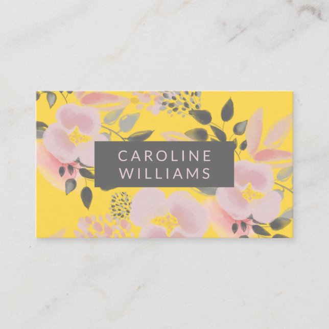 Yellow Pink and Grey Floral Trend Setter Business Card (Front)