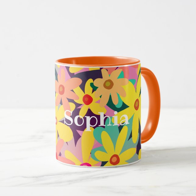 Yellow, pink and orange flowers mug (Front Right)