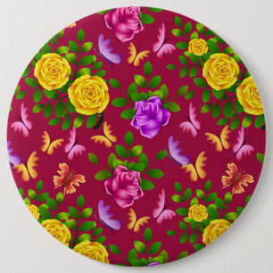 Yellow, Pink And Purple Rose Flower 6 Cm Round Badge