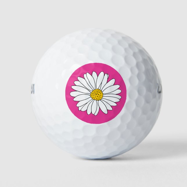 Yellow Pink and White Daisy  Golf Balls (Front)