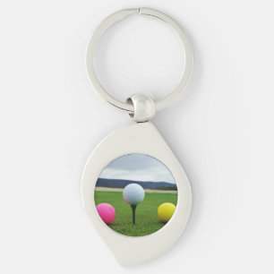 YELLOW, PINK AND WHITE  Golf Balls Key Ring
