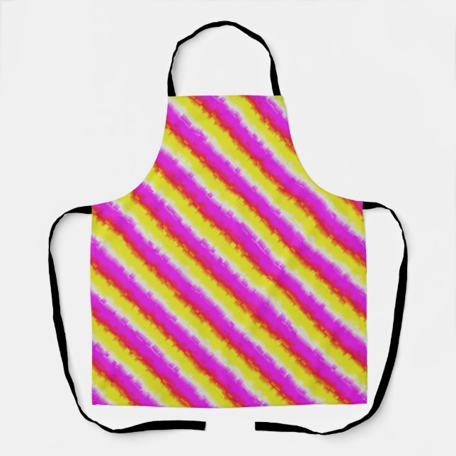 Yellow Pink Artdeco Rainbow Stripes Apron (Front)