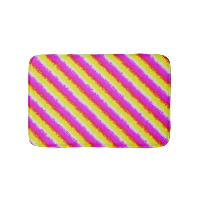 Yellow Pink Artdeco Rainbow Stripes Bath Mat (Front)