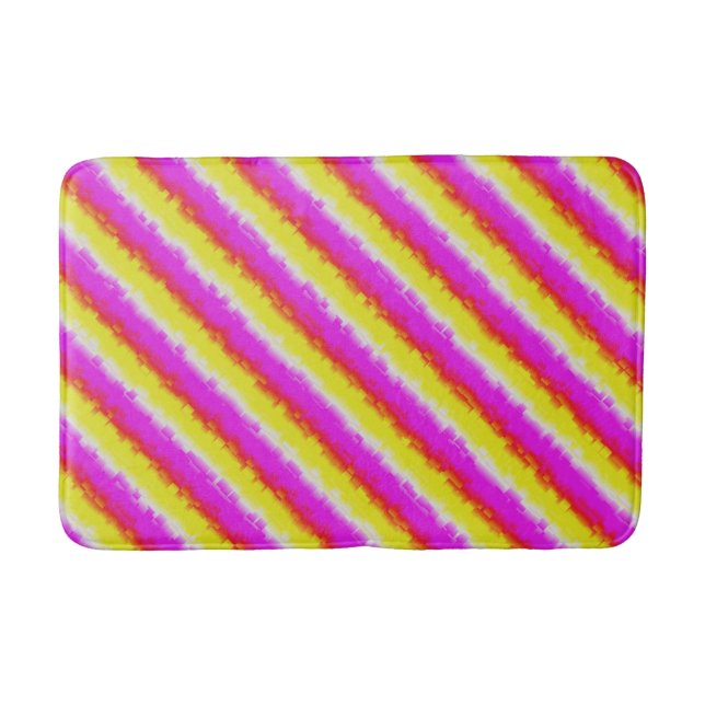 Yellow Pink Artdeco Rainbow Stripes Bath Mat (Front)