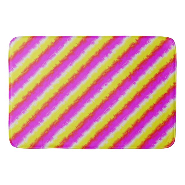 Yellow Pink Artdeco Rainbow Stripes Bath Mat (Front)