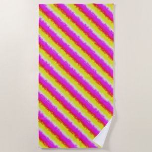 Yellow Pink Artdeco Rainbow Stripes Beach Towel