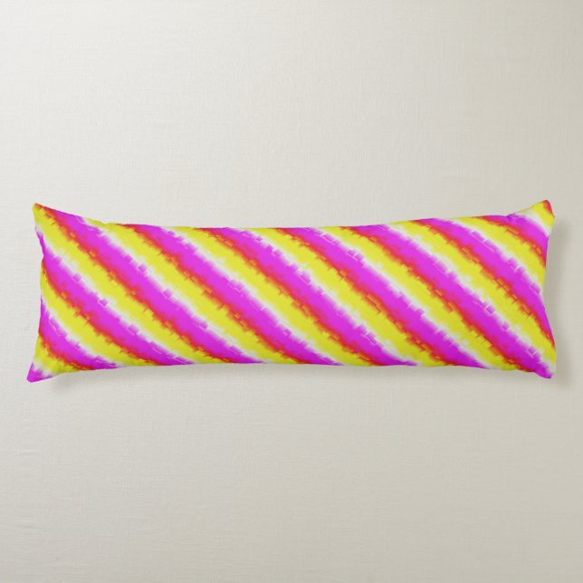 Yellow Pink Artdeco Rainbow Stripes Body Cushion (Front)