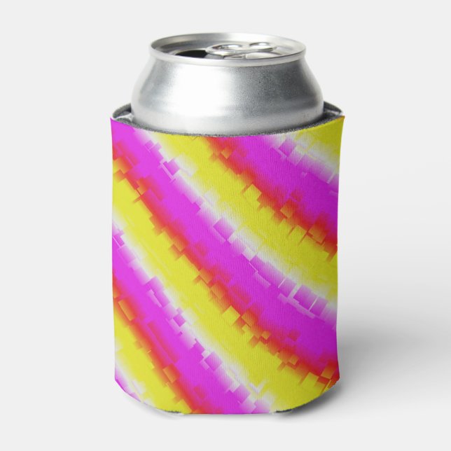 Yellow Pink Artdeco Rainbow Stripes Can Cooler (Can Front)