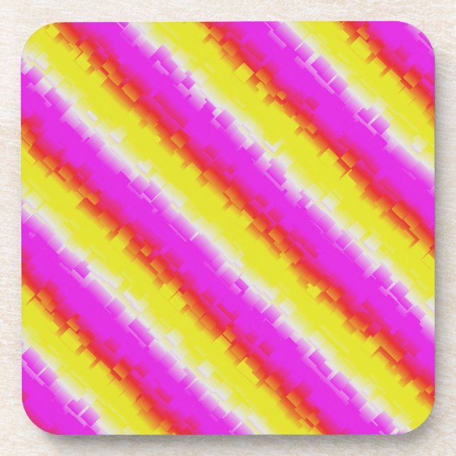 Yellow Pink Artdeco Rainbow Stripes Coaster (Front)