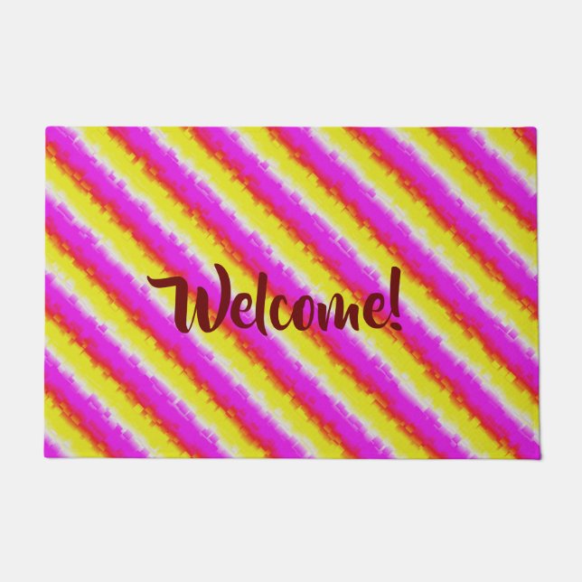 Yellow Pink Artdeco Rainbow Stripes Doormat (Front)