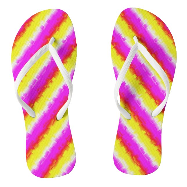 Yellow Pink Artdeco Rainbow Stripes Flip Flops (Footbed)