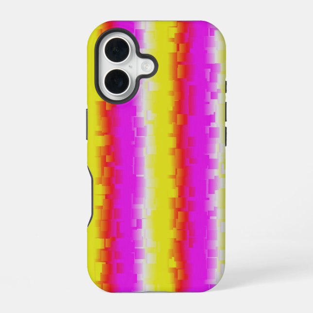Yellow Pink Artdeco Rainbow Stripes iPhone 16 Case (Back)
