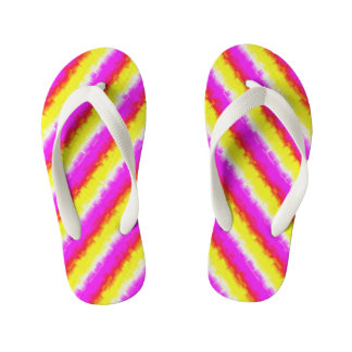 Yellow Pink Artdeco Rainbow Stripes Kid's Flip Flops