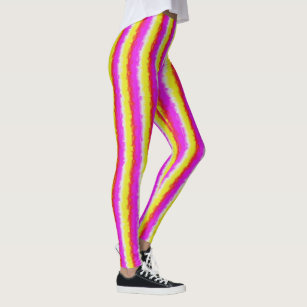 Women's Pink Yellow Striped Leggings & Tights