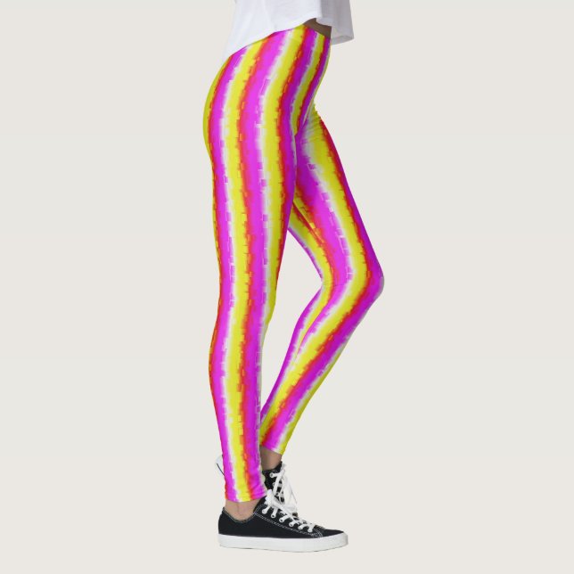 Yellow Pink Artdeco Rainbow Stripes Leggings (Right)