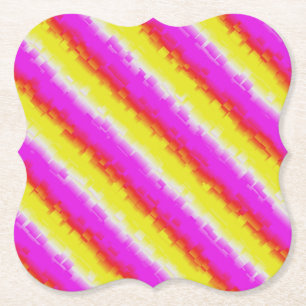 Yellow Pink Artdeco Rainbow Stripes Paper Coaster