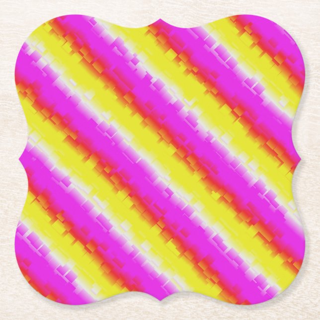 Yellow Pink Artdeco Rainbow Stripes Paper Coaster (Front)