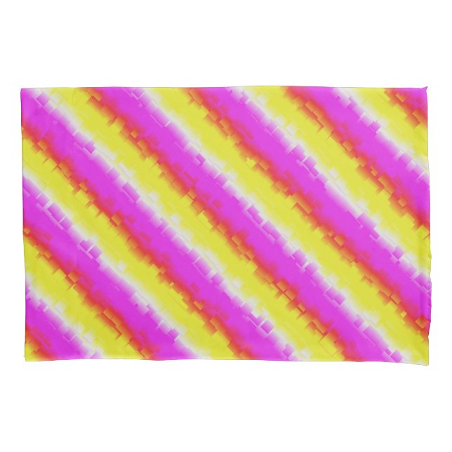 Yellow Pink Artdeco Rainbow Stripes Pillowcase (Front)
