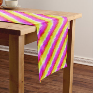 Yellow Pink Artdeco Rainbow Stripes Short Table Runner